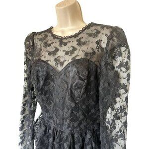 Vintage Black Widow Gothic Medium Velvet & Lace Formal Cocktail Dress Costume